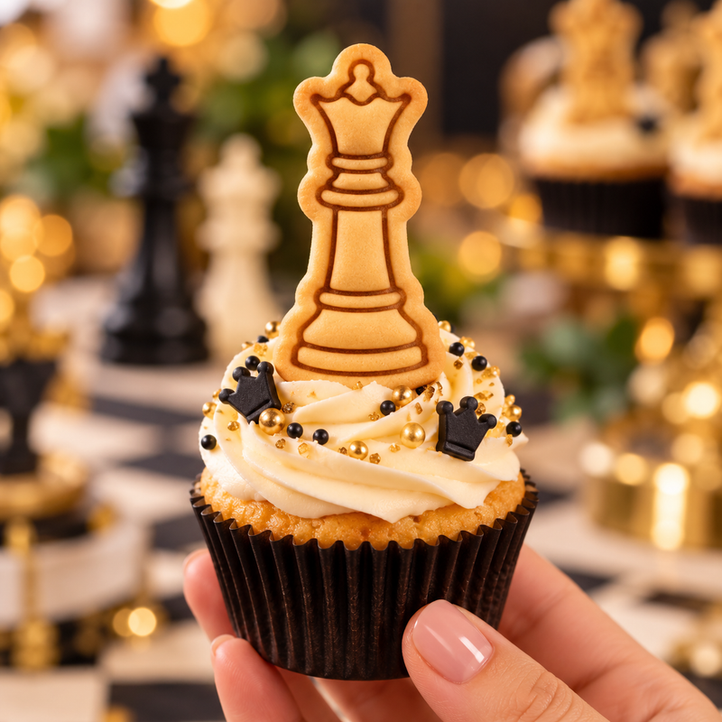 Queen chess piece cookie cupcake topper for chess party, tournament and board game themed baking