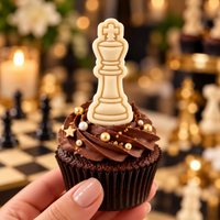 King chess fondant cupcake topper made with mini cookie cutter and stamp for chess themed baking
