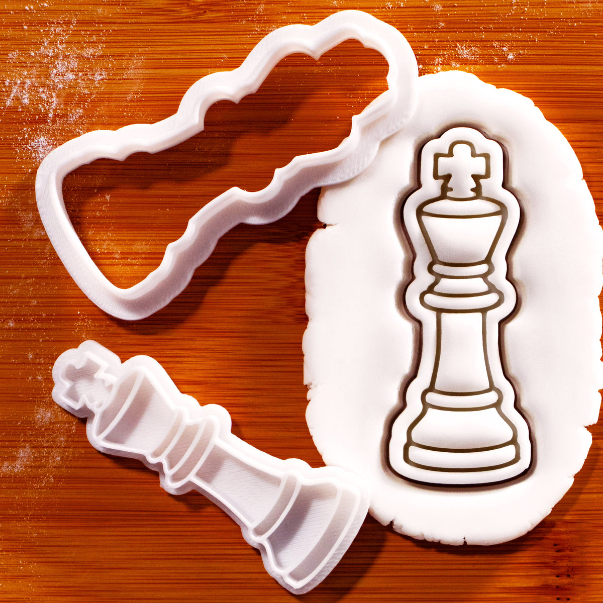 King chess piece mini cookie cutter and stamp set with detailed fondant impression for chess baking