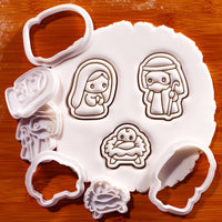 Set of 3 mini Nativity cookie cutters and stamps for Mary, Joseph and baby Jesus