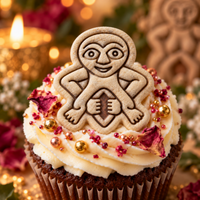 Stone-effect Sheela Na Gig fondant cupcake topper inspired by medieval carved figures