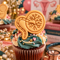 Placenta mini embossed cookie cupcake topper with umbilical cord and detailed branching blood vessels
