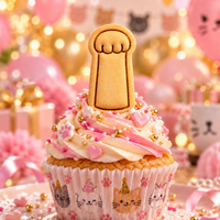 Lucky cat paw embossed biscuit cupcake topper for kawaii cat birthday party baking