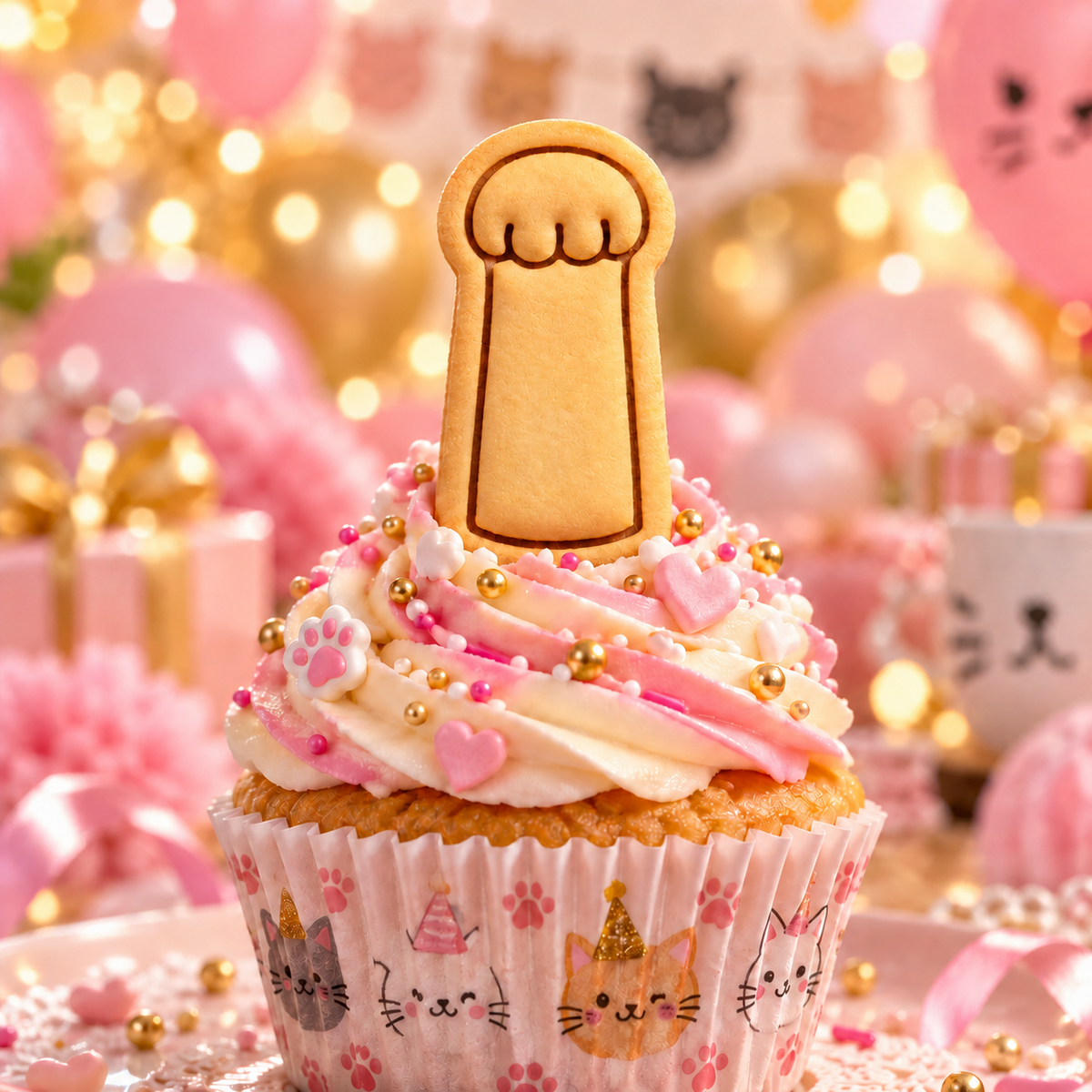 Lucky cat paw embossed biscuit cupcake topper for kawaii cat birthday party baking