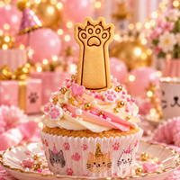 Kitty paw claws biscuit cupcake topper with pink cat birthday party decorations