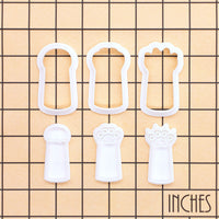 Set of 3 kitty paw Rock Paper Scissors mini cookie cutters and stamps on inch measurement grid