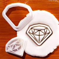 XS diamond mini cookie cutter and detailed stamp with faceted diamond impression in fondant