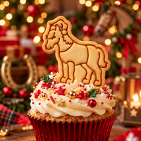 Christmas horse body biscuit with Santa hat used as a festive cupcake topper