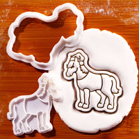 Christmas horse body mini cookie cutter and detail stamp with Santa hat fondant impression