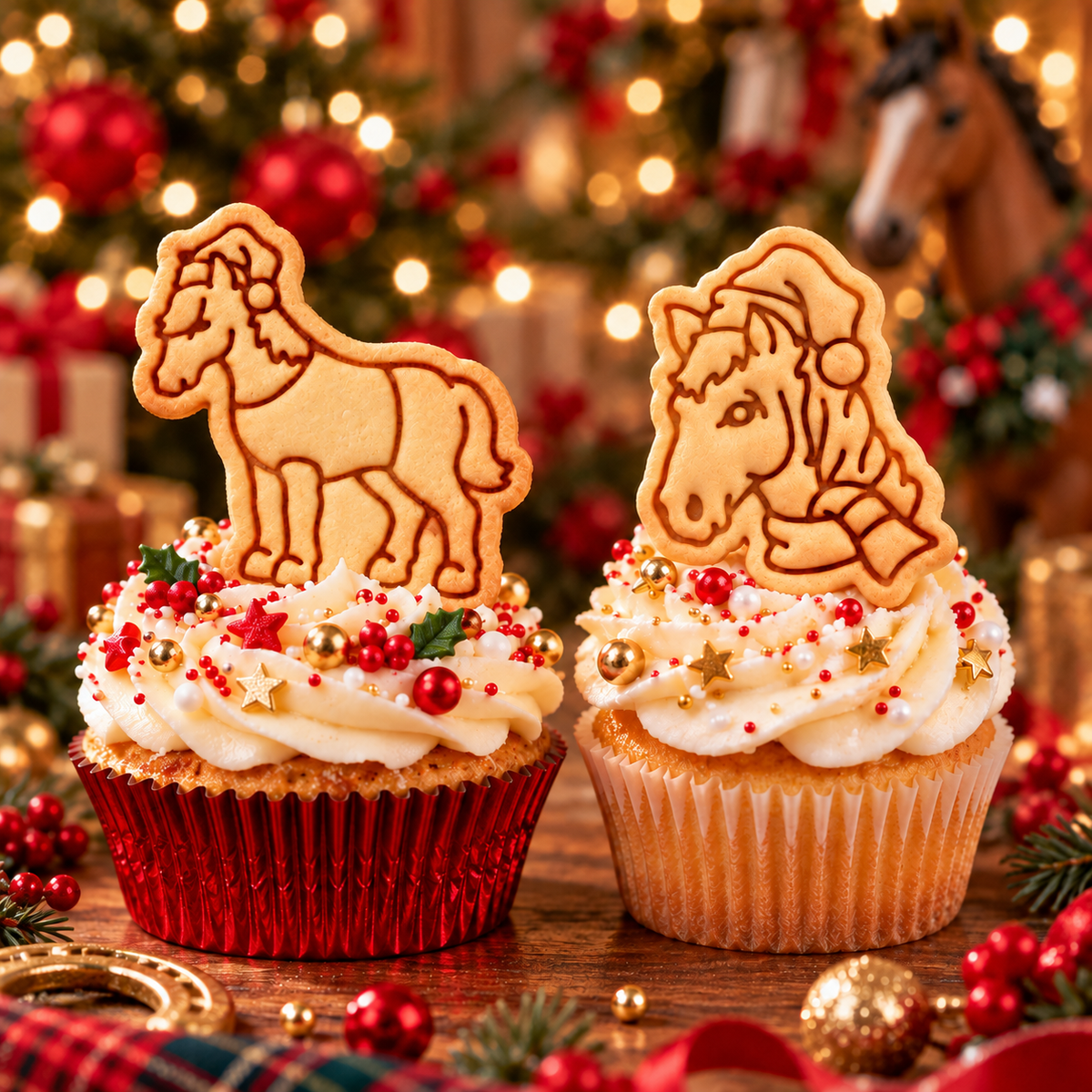 1. biscuits with Santa hats used as cupcake toppers
