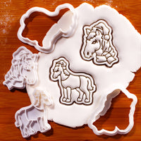 Christmas horse head and body mini cookie cutter and stamp set with fondant impressions