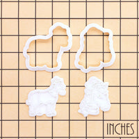 Set of 2 Christmas horse mini outline cutters and detail stamps on inch measurement grid