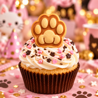 Realistic kitty paw biscuit with detailed toe pads displayed on a cat-themed cupcake
