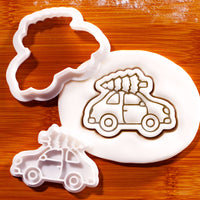 Christmas Tree on Car mini cookie cutter and stamp set for Christmas biscuits, fondant and cupcake toppers