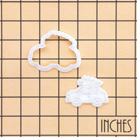 Christmas Tree on Car mini cookie cutter and detailed stamp shown on inch measurement grid