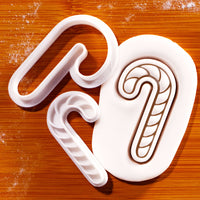 Christmas candy cane mini cookie cutter and striped detail stamp with embossed sugarpaste impression