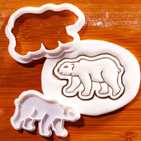 Polar bear mini cookie cutter and detailed stamp with embossed sugarpaste impression
