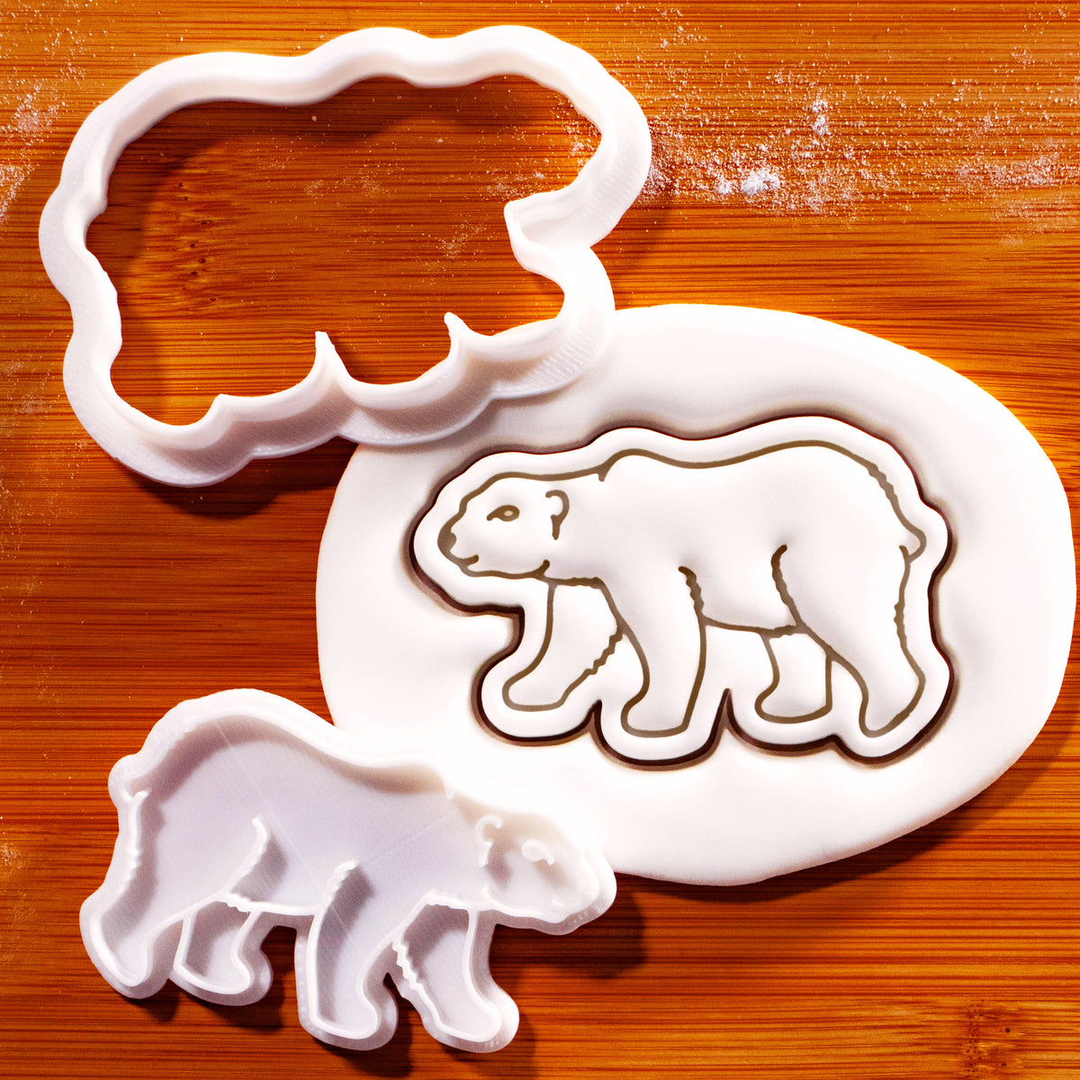 Polar bear mini cookie cutter and detailed stamp with embossed sugarpaste impression