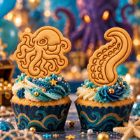 Realistic octopus and tentacle stamped biscuit cupcake toppers for under the sea, kraken and marine life themed baking