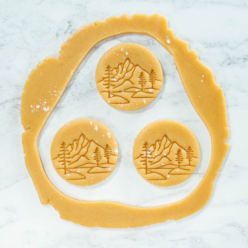 Bakerlogy Mountain with Pine Tree Forest Cookie cutout dough