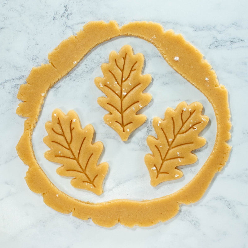 bakerlogy oak leaf cookie cutout dough