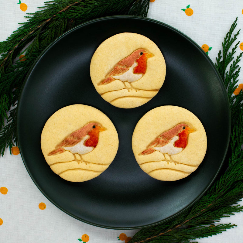 Bakerlogy robin red breast bird sugar cookies colored with food paint