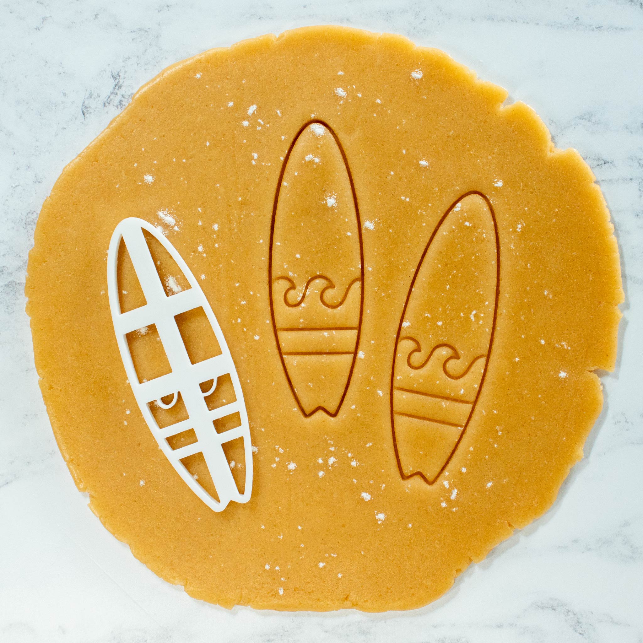 bakerlogy surfboard sugar cookie dough cut outs