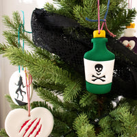 halloween toxic potion bottle clay ornament on christmas tree
