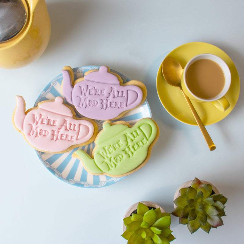 alice's adventures in wonderland - we are all mad here teapot cookies with fondant