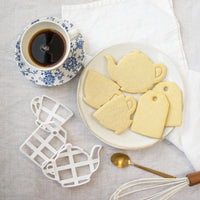 Teabag, teacup, and teapot cookies