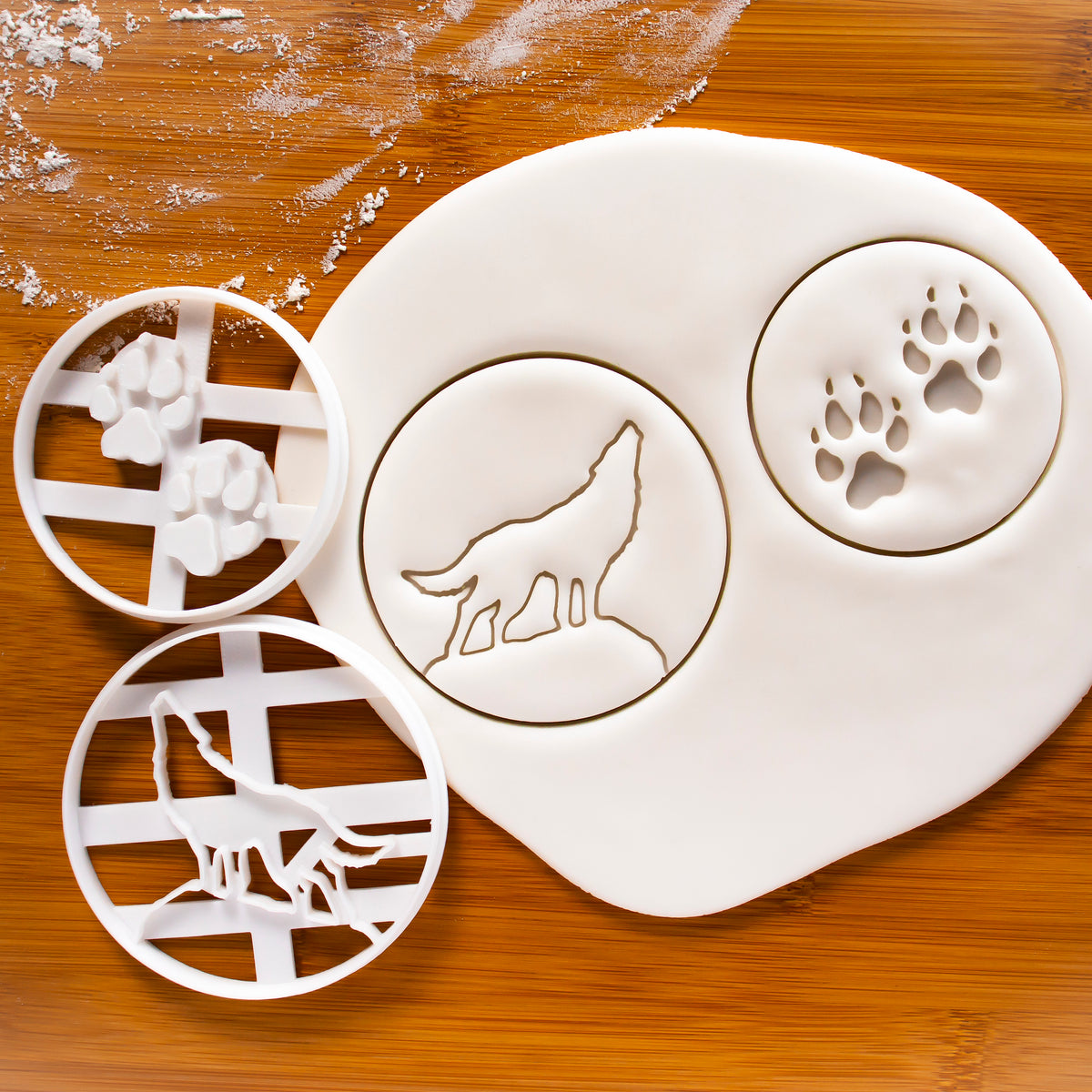 Howling Wolf and Wolf Paw Prints cookie cutters