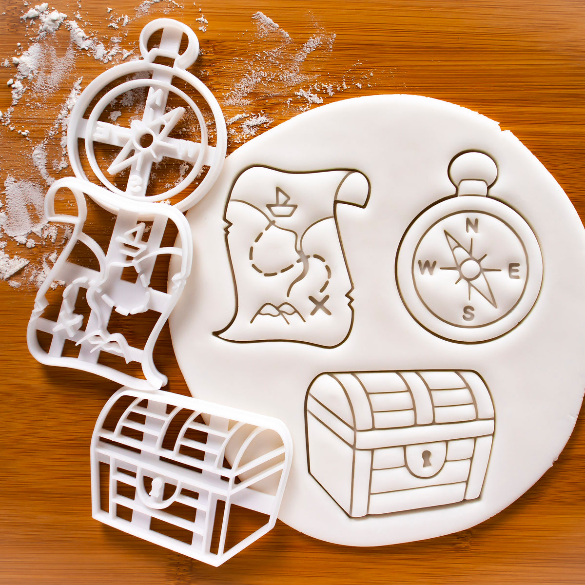 Set of 3 Cookie Cutters: Treasure Map, Treasure Chest, & Compass