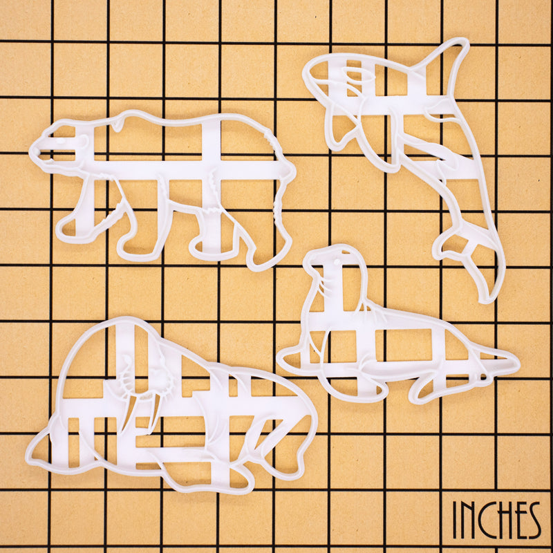 4 Arctic Animals Cookie Cutters: Polar bear, Sea lion, Orca, and Walrus