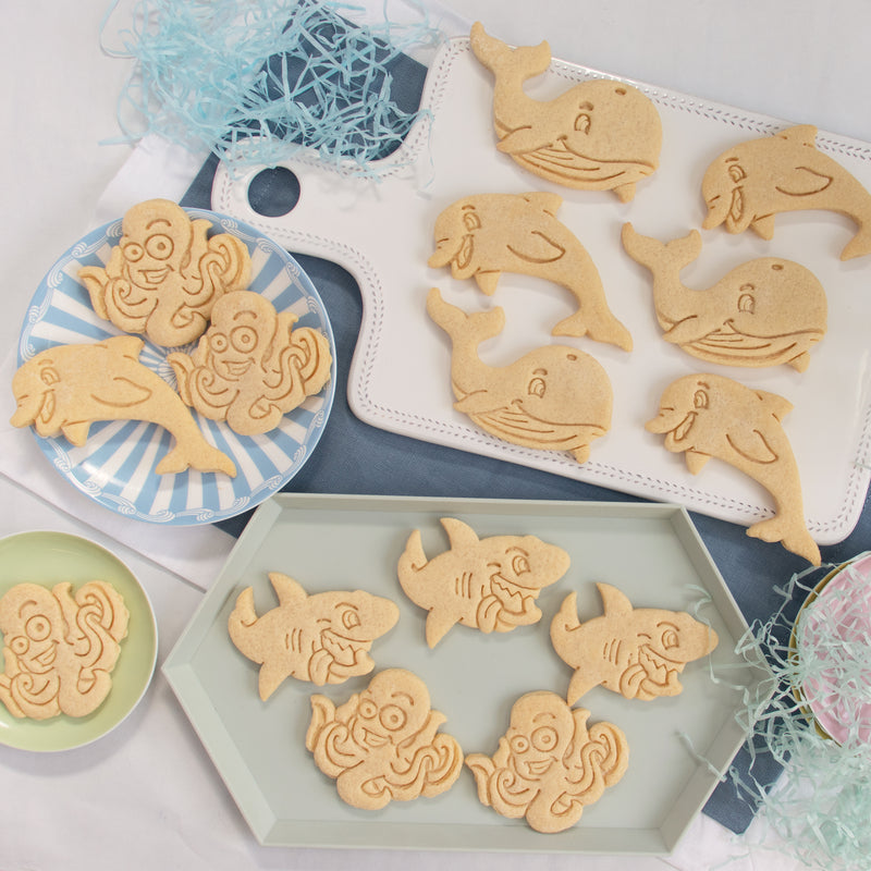set of 4 nautical cookies - dolphin, octopus, shark and whale