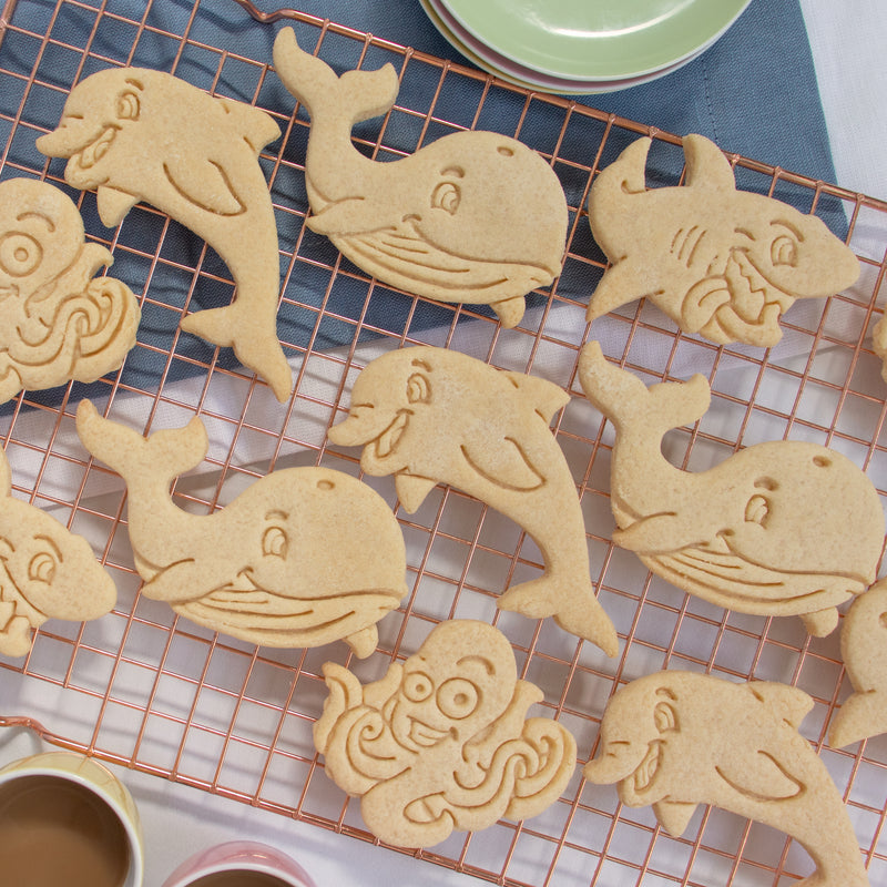 set of 4 nautical cookies - dolphin, octopus, shark and whale