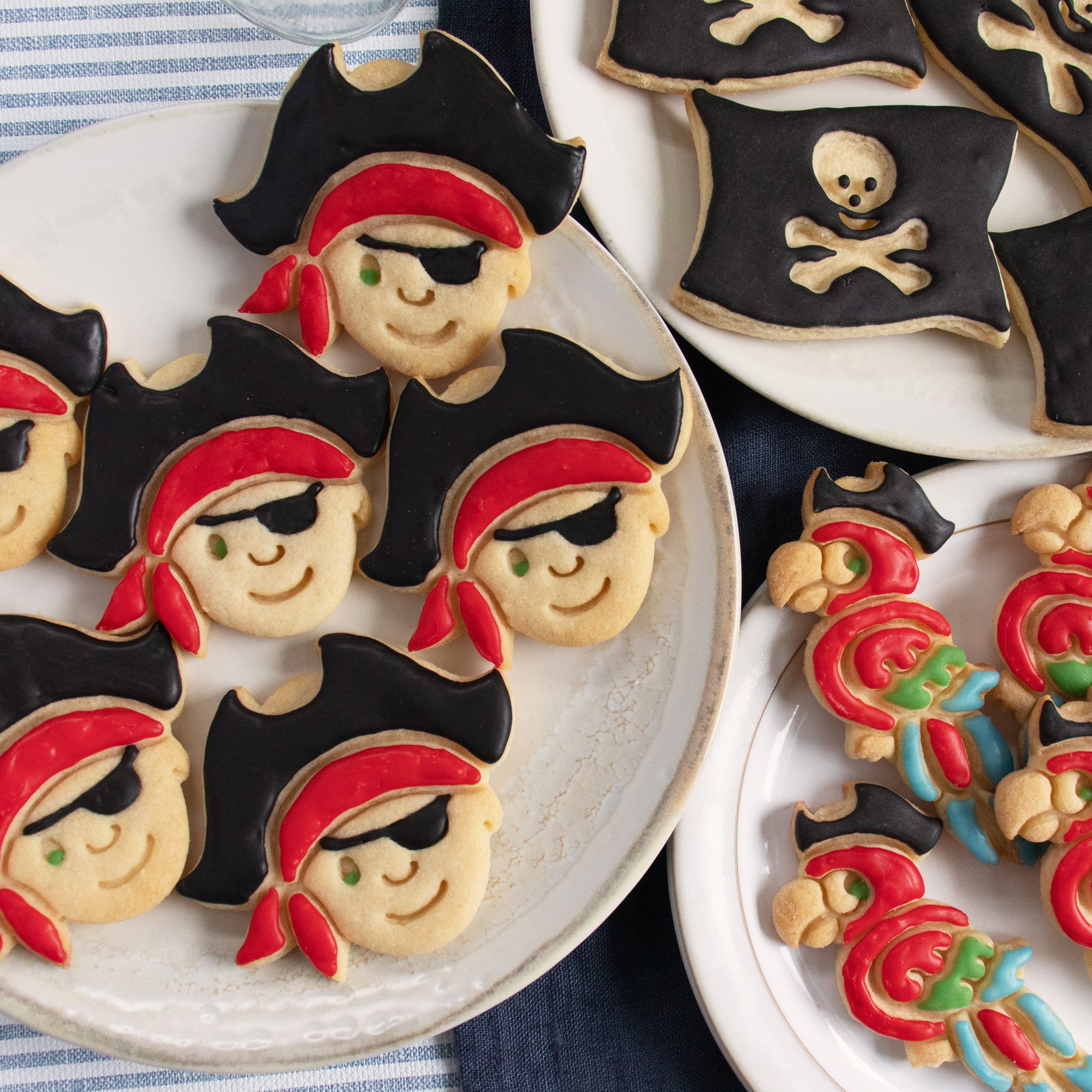 Set of 3 Cookie designs: Pirate Boy, Pirate Flag, Pirate Parrot