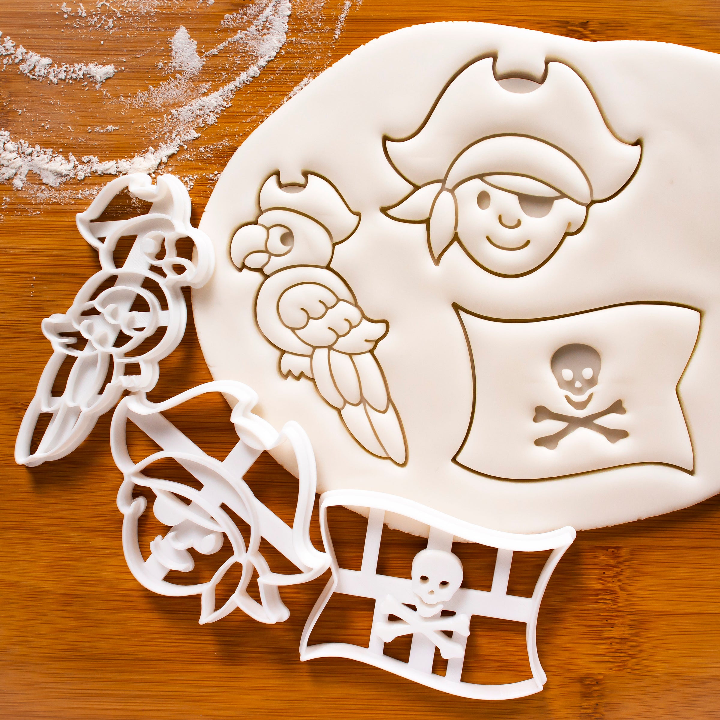 Set of 3 Cookie Cutters: Pirate Boy, Pirate Flag, Pirate Parrot