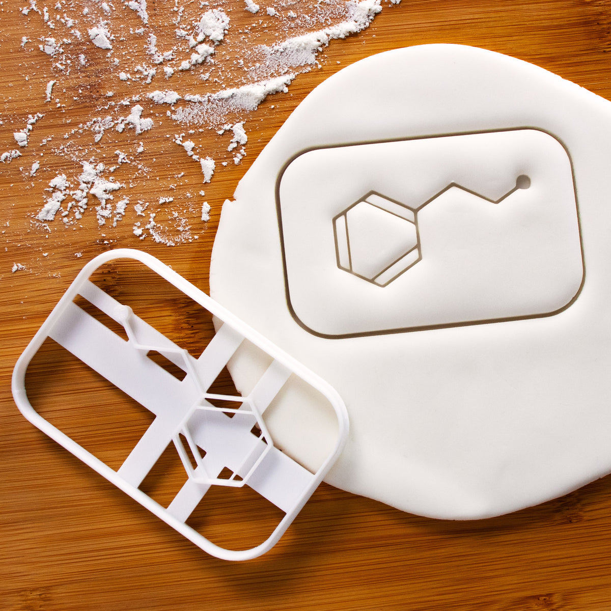 phenylethylamine molecule cookie cutter pressed on fondant