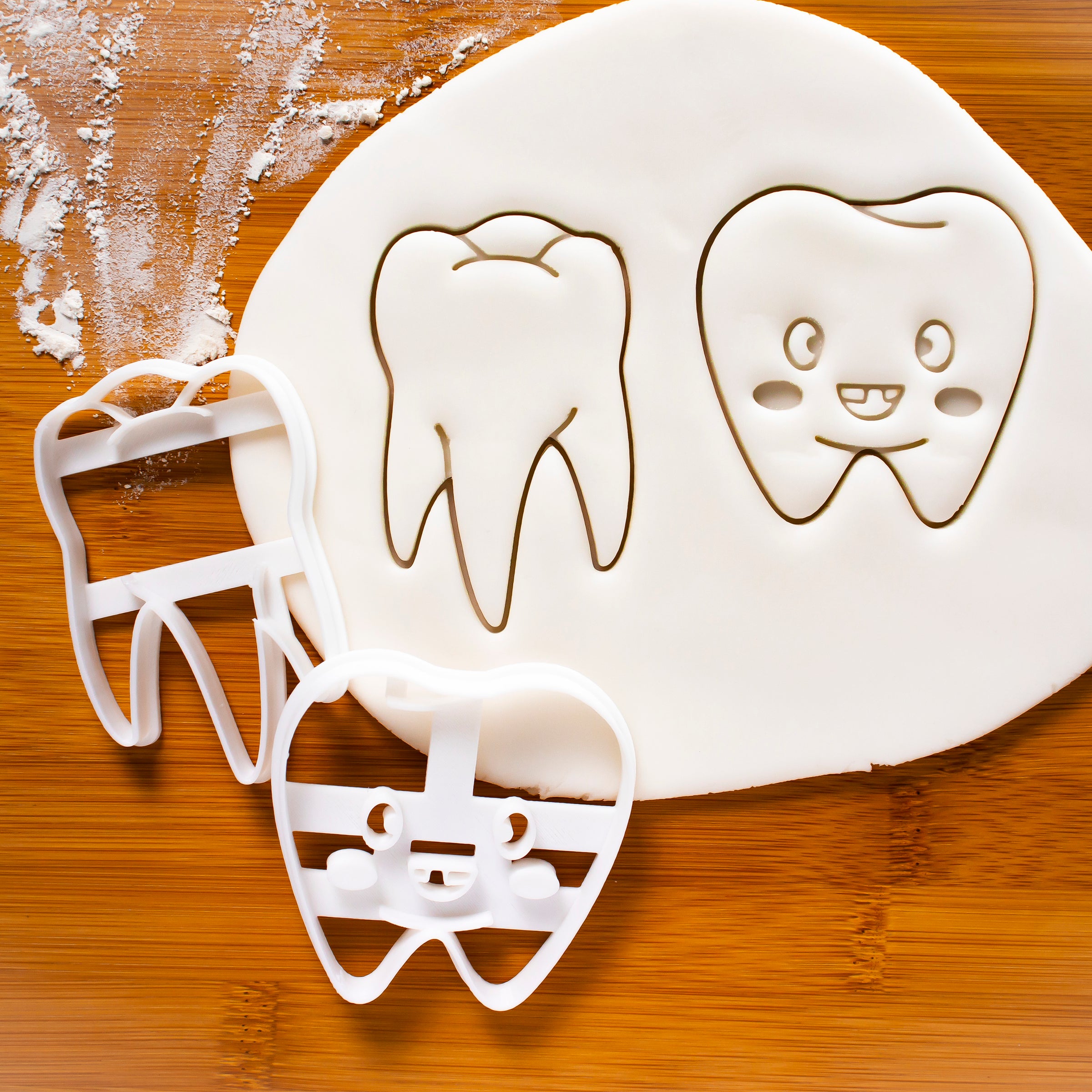set of 2 teeth cookie cutters, cute tooth cookie cutter and realistic tooth cookie cutter