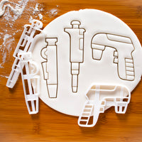 set of 3 science cookie cutters: micropipette, pipette pump and electronic pipette