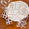 set of 4 laboratory equipment cookie cutters: microscope, test tube, beaker, conical flask