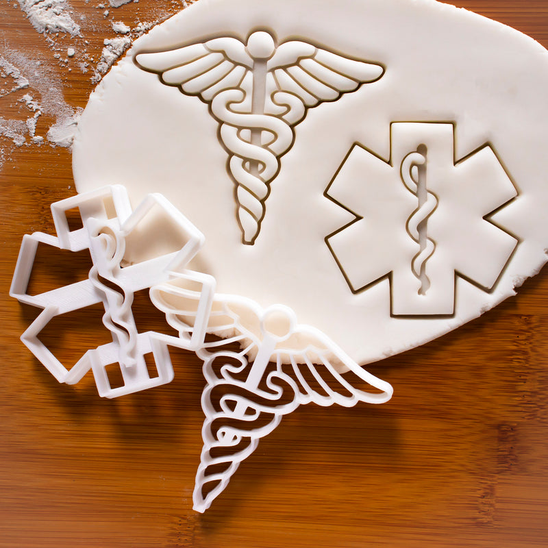 set of 2 cookie cutters: Caduceus and EMS