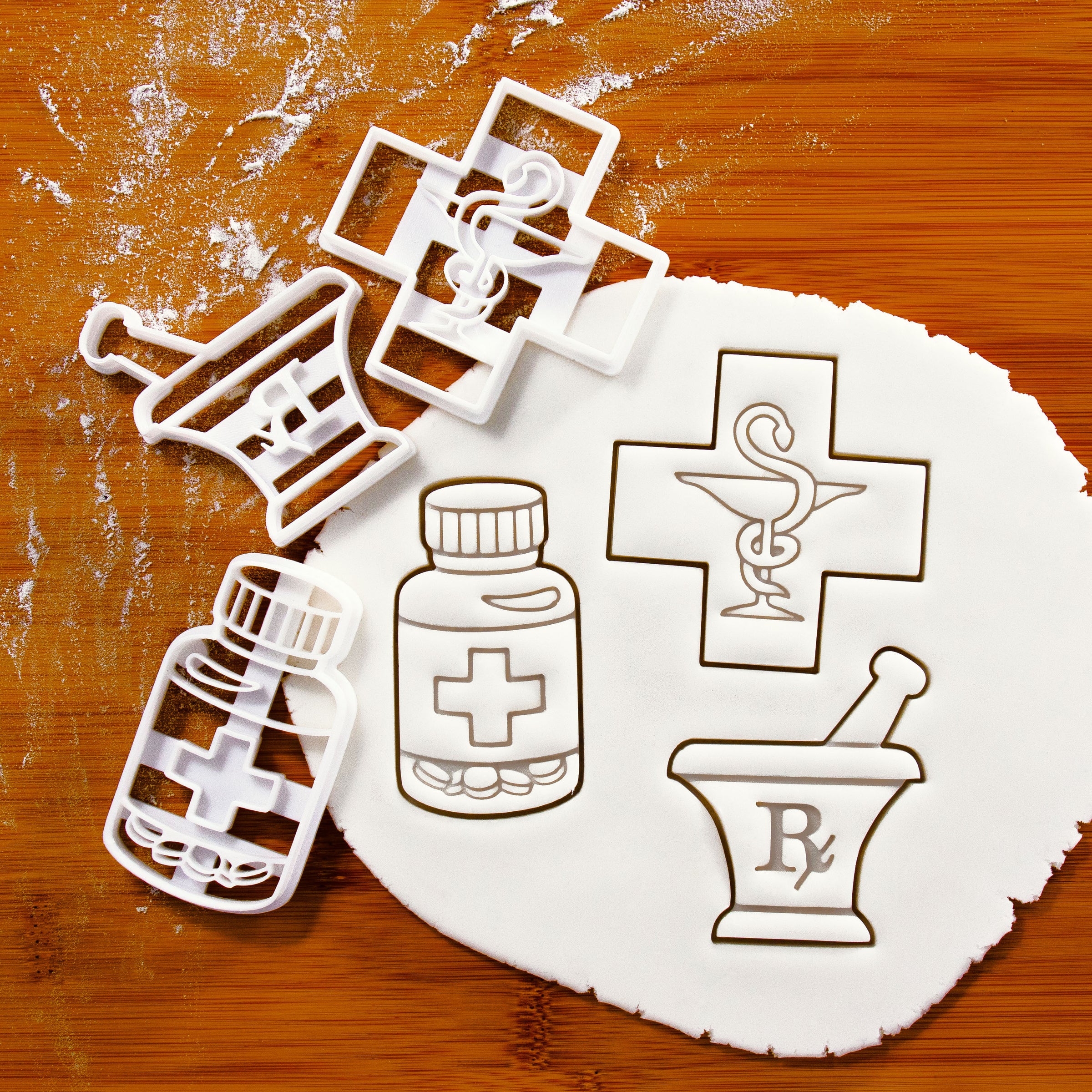 Pharmacy Themed Cookie Cutters (Pill Bottle, Pestle & Mortar, Symbol) –  Bakerlogy