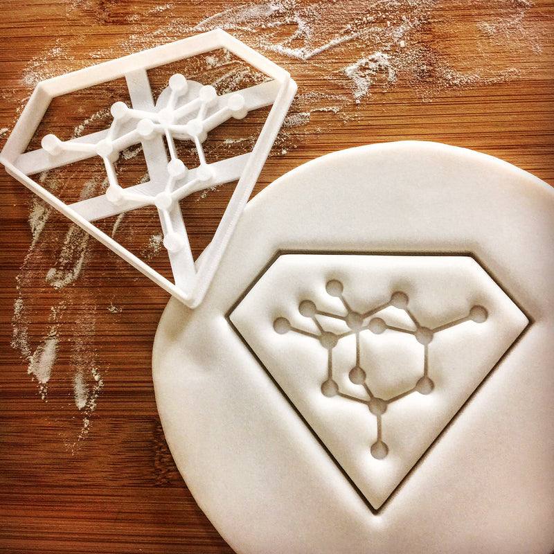 Diamond Molecule cookie cutter pressed on white fondant