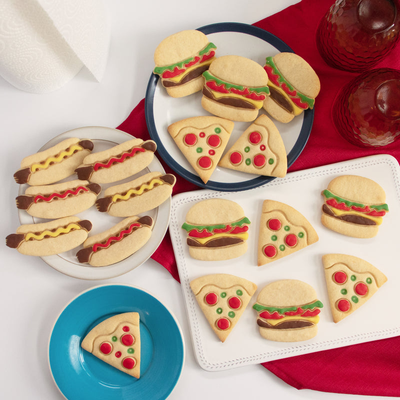 Set of 3 Cookies: sausage Hot Dog, Pizza, & Hamburger