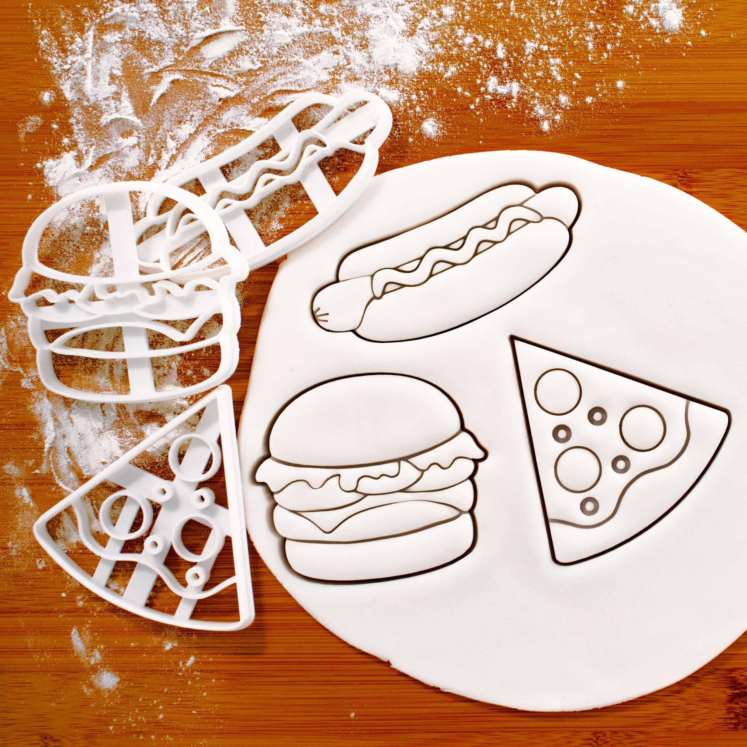 Set of 3 Cookie Cutters: Hot Dog, Pizza, & Hamburger