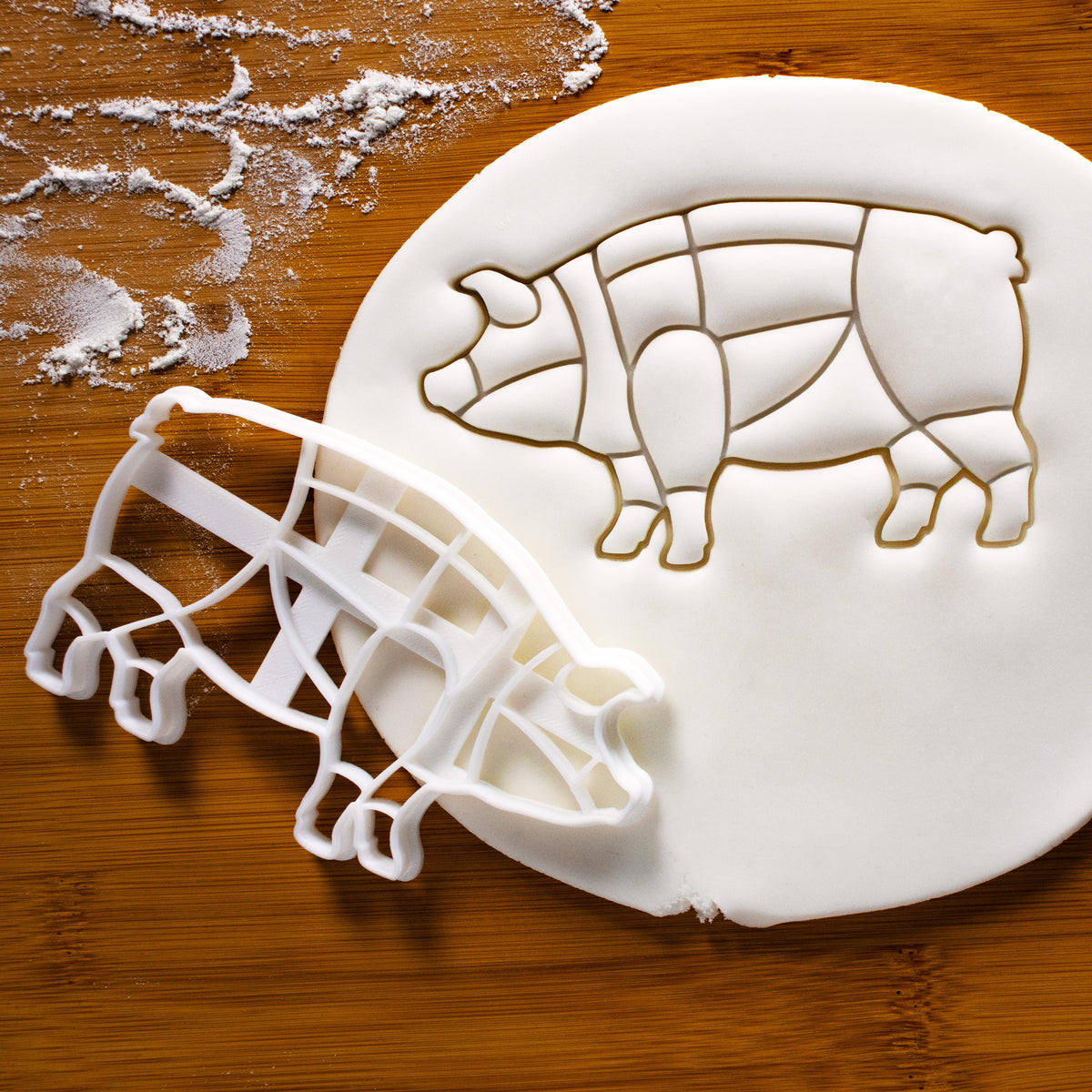 Butcher's Pig Chart cookie cutter pressed on fondant