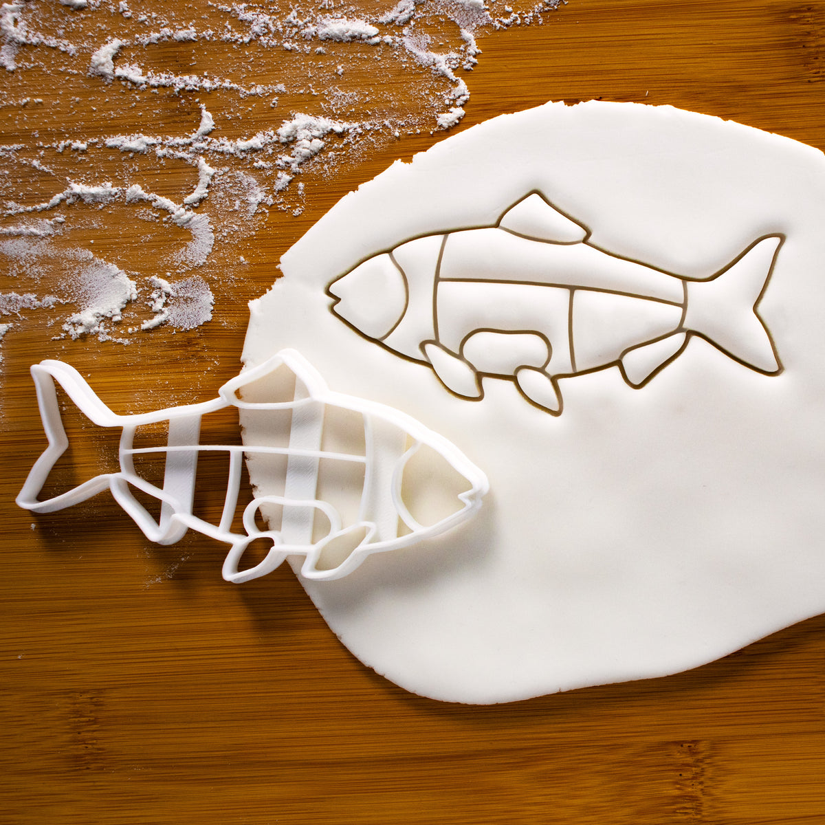 Butcher Fish Chart cookie cutter pressed on fondant