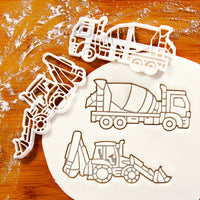 SET of 2 Cookie Cutters: Cement Mixer Truck and Excavator