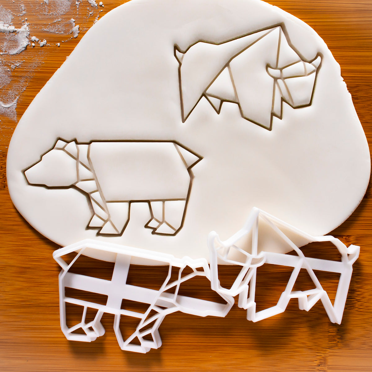 Set of 2 origami bear and bull cookie cutters